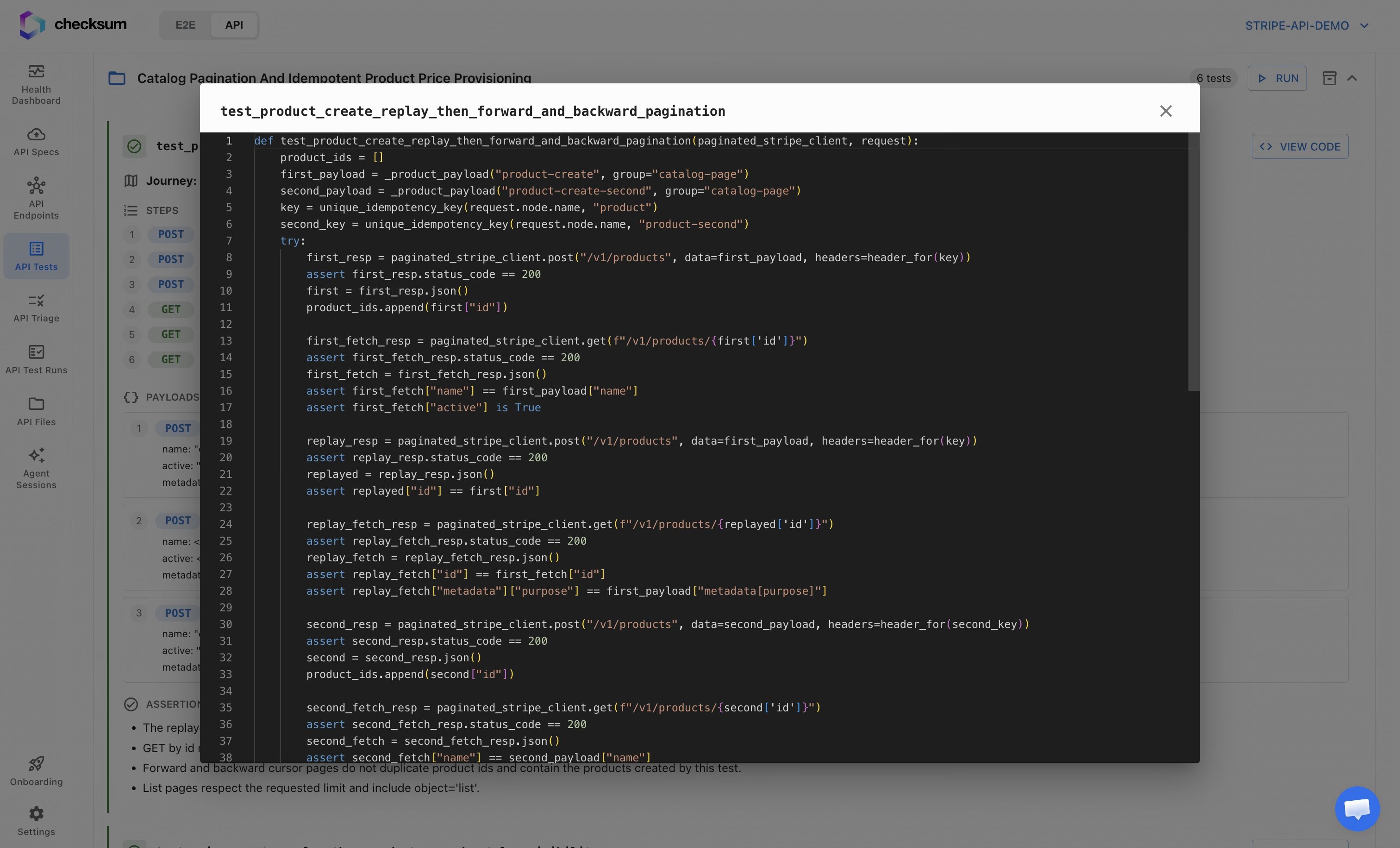 Viewing the test code for a case