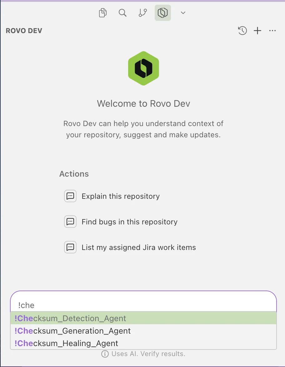 Checksum slash commands in the IDE