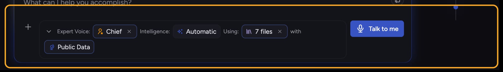 Chief: prompt bar tour — the full toolbar with all controls