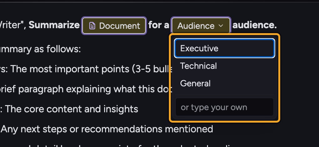 Chief: Using # variable fields in a prompt — Fill in a template's variable fields
