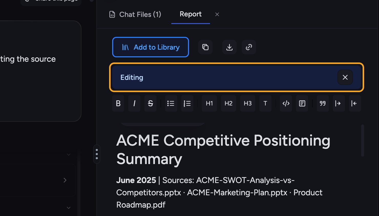 Chief artifacts - the document editor in Editing mode with the formatting toolbar