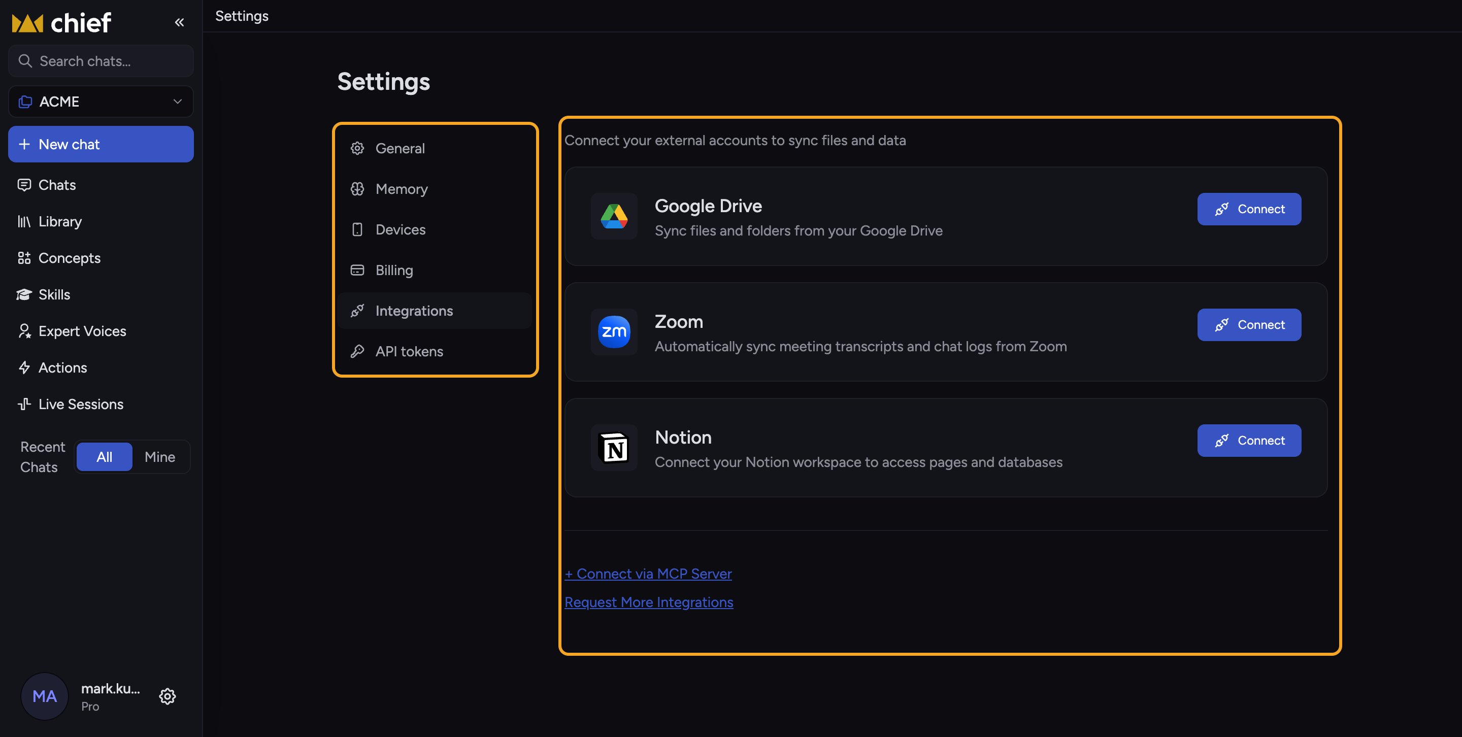 Chief: Connecting a custom MCP server — How to connect