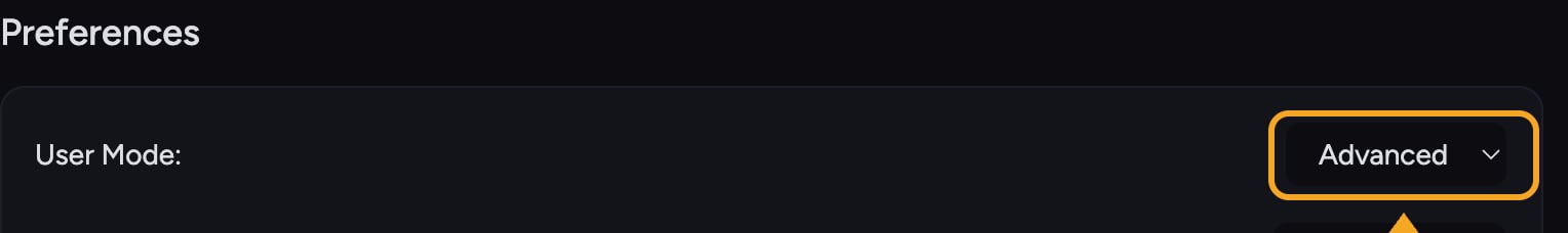 Chief settings - the User Mode dropdown Regular or Advanced