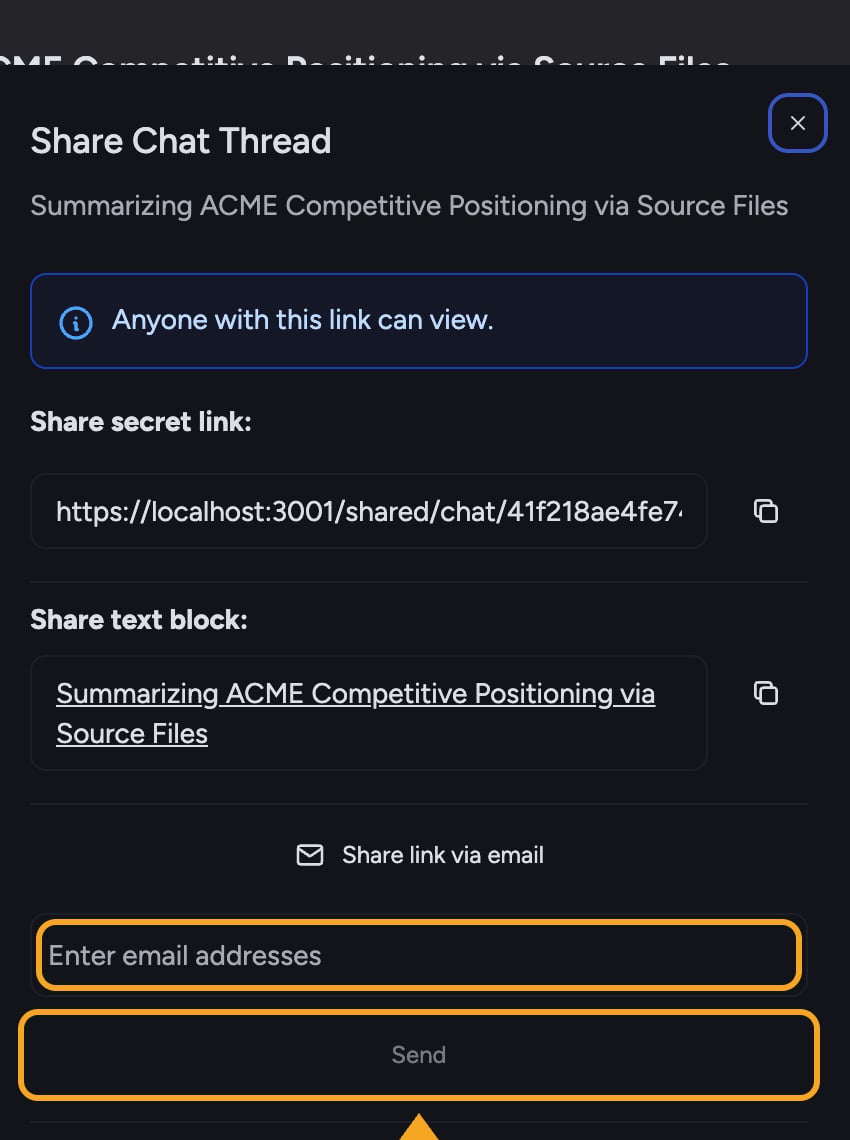 Chief sharing - the Share link via email field and Send button