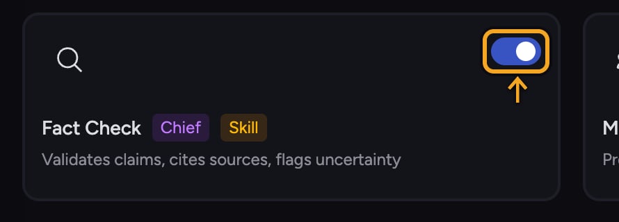 Chief: Enabling and mentioning skills — the enable toggle on a Skill card
