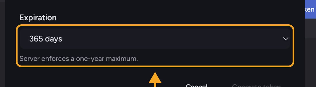 Chief - the token Expiration field defaulting to 365 days with a one-year maximum