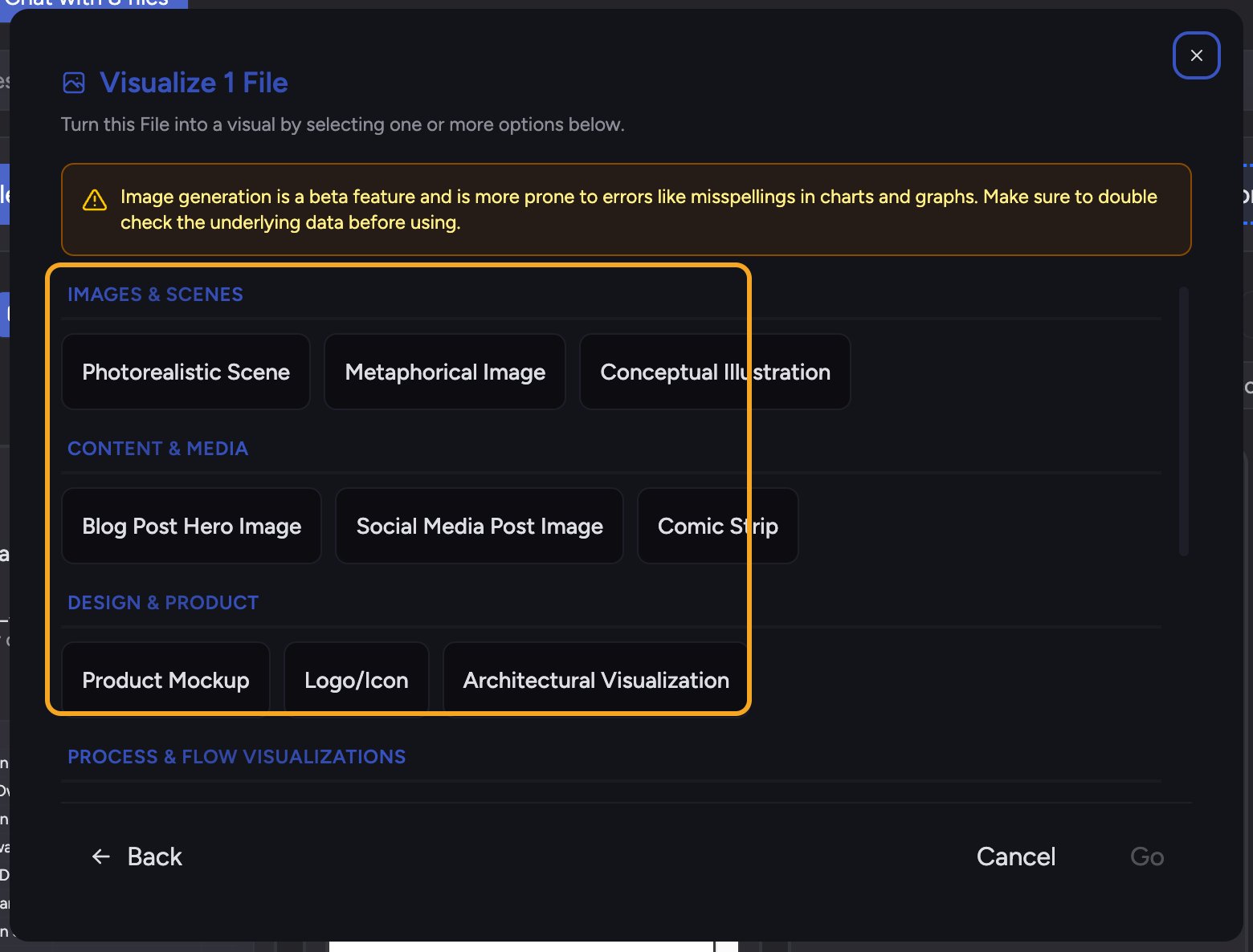 Chief images - image option groups in the Visualize picker
