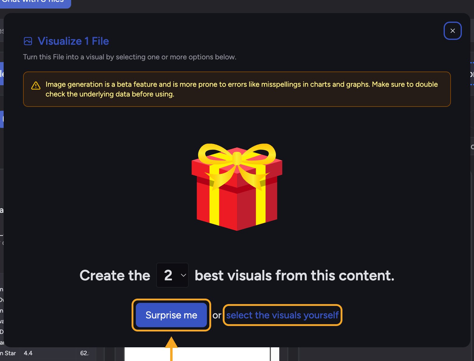 Chief charts - the Visualize window with Surprise me and select yourself