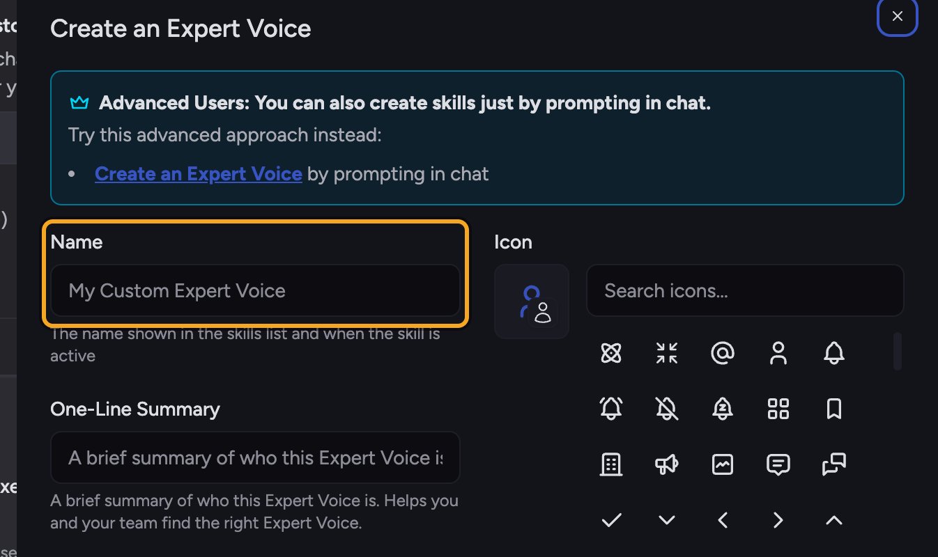 Chief: Creating a custom expert voice — the Create dialog and Name field