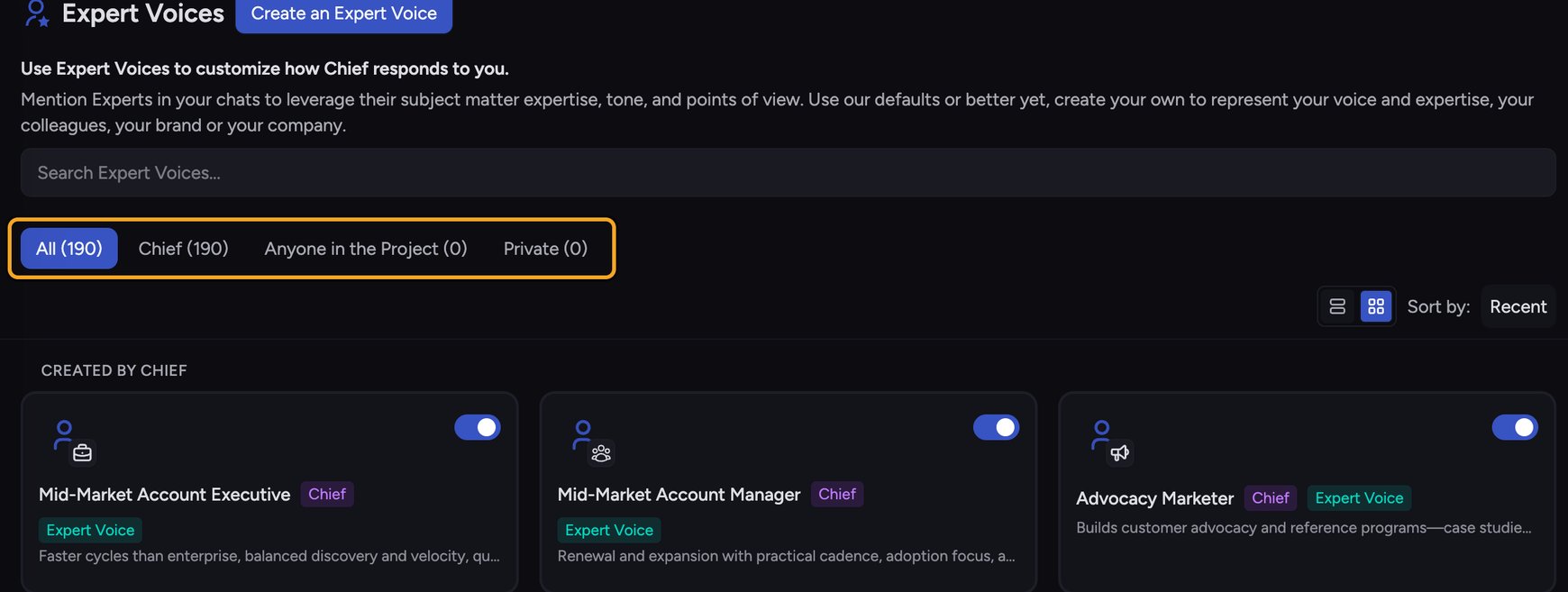 Chief: Using built-in expert voices — Browse the built-in voices