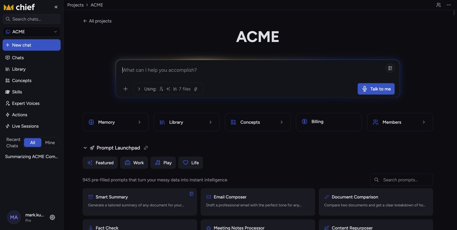 The Chief interface where you bring your files and just ask