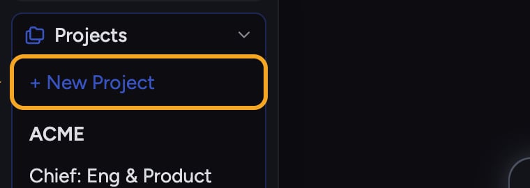 The plus New Project option in the Projects switcher in the sidebar
