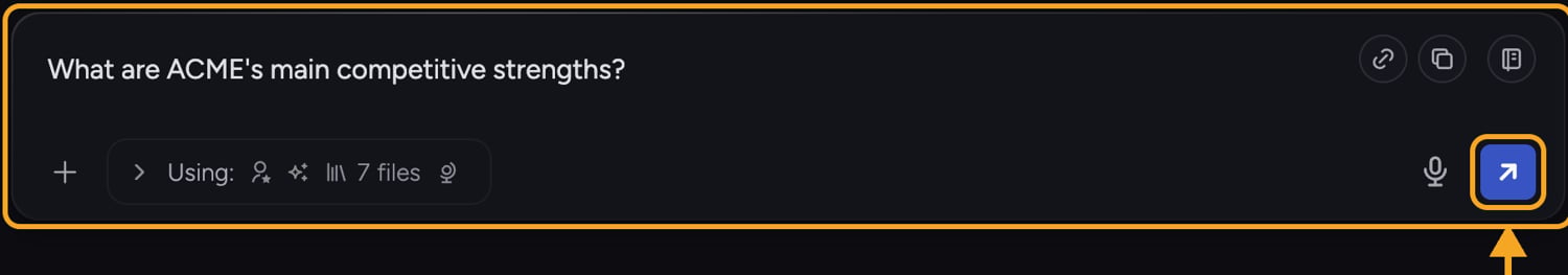A question typed in the prompt bar with the Submit arrow highlighted