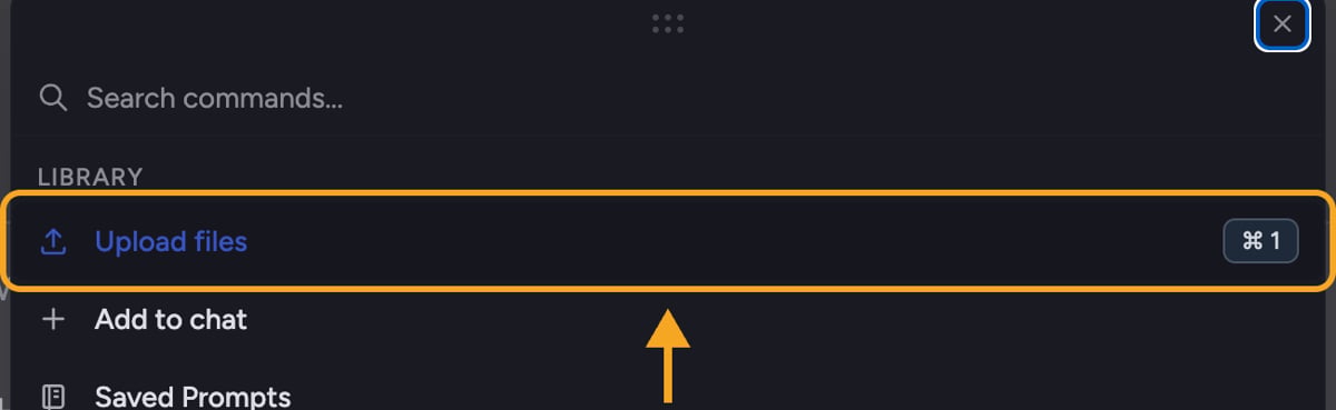 The Upload files command in the prompt bar plus menu