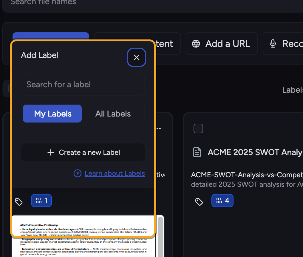 Chief: Tagging files and filtering by Label — Tag a file with a Label