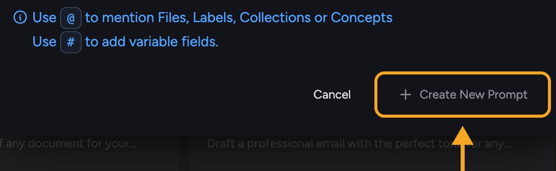 The Create New Prompt button at the bottom of the prompt editor