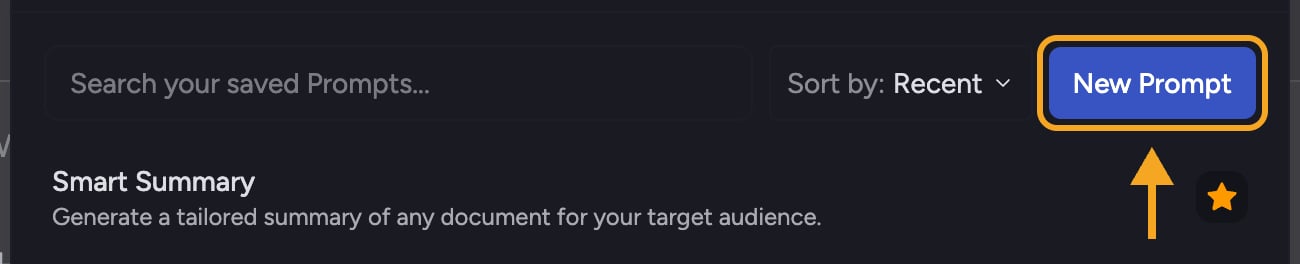 The New Prompt button highlighted in the Saved Prompts panel
