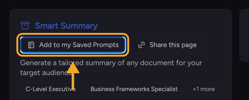 The Add to my Saved Prompts button highlighted on a Launchpad prompt card