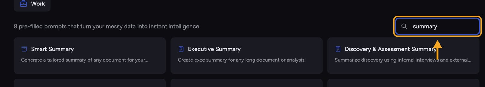 Searching the Prompt Launchpad with results and a matching category pill