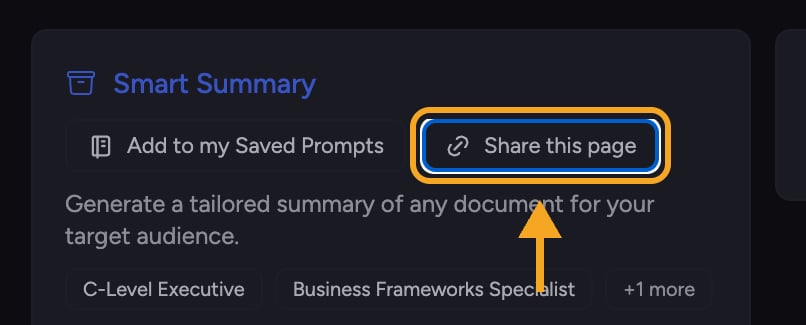 The Share this page button highlighted on a Launchpad prompt card