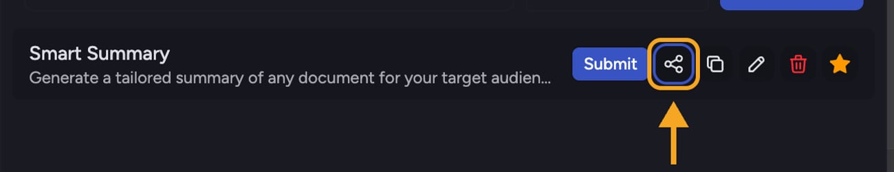 The Share this prompt button highlighted on a Saved Prompts row