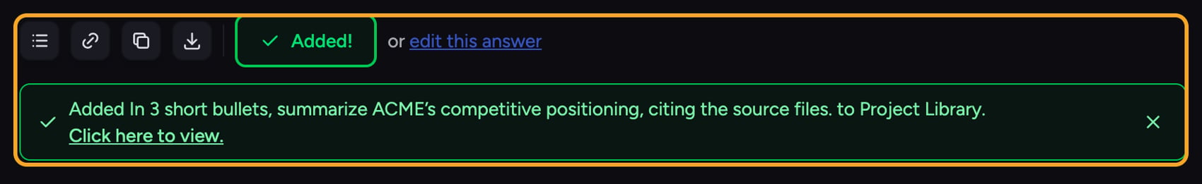 Chief: save a chat answer — the Added confirmation with a link to the new File