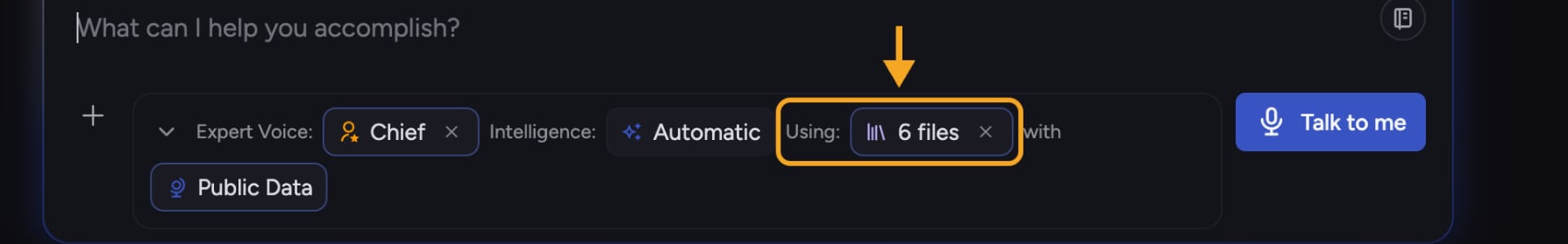 Chief troubleshooting - the Using scope chip that controls which Files a chat can see