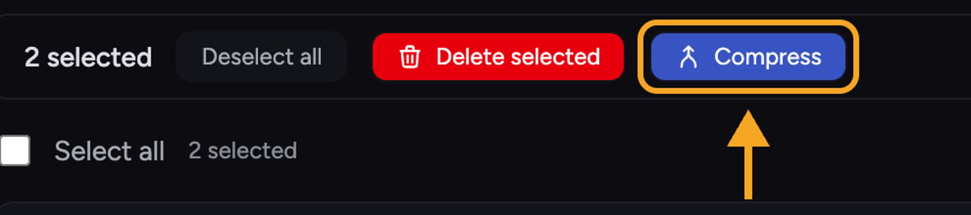 The selection bar with two memories selected and the Compress button