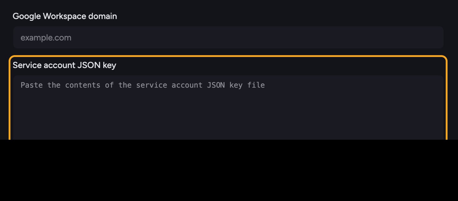 Chief - the Google Workspace setup form with domain and Service account JSON key fields