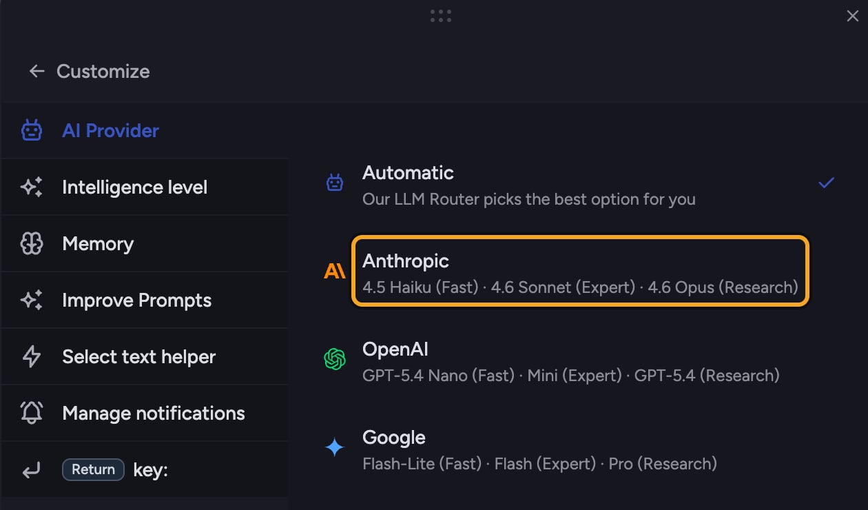 Chief: AI Provider — Automatic Anthropic OpenAI Google with model tiers