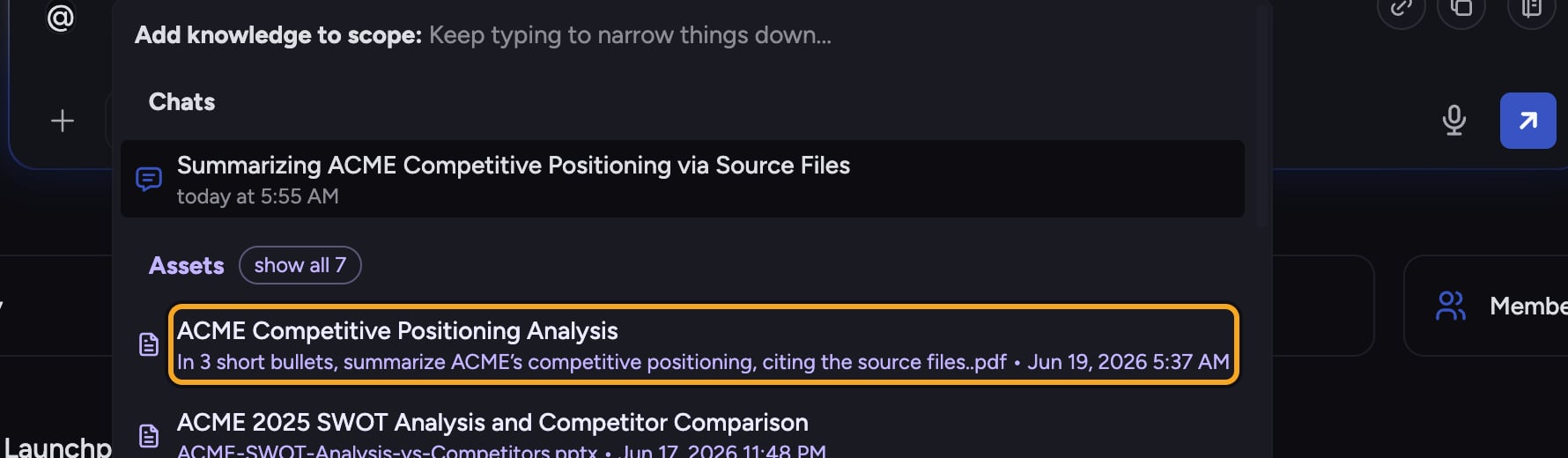 Chief: @-mention — the picker grouped by Files Concepts Collections