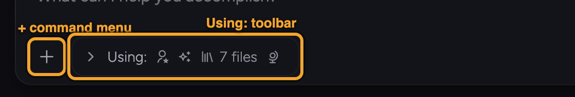 Chief: prompt bar tour — the + command menu