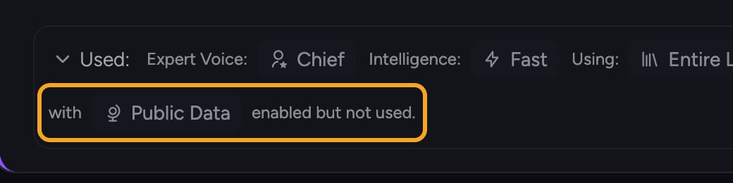 Chief: Public Data — whether public web data was used, in the Used summary