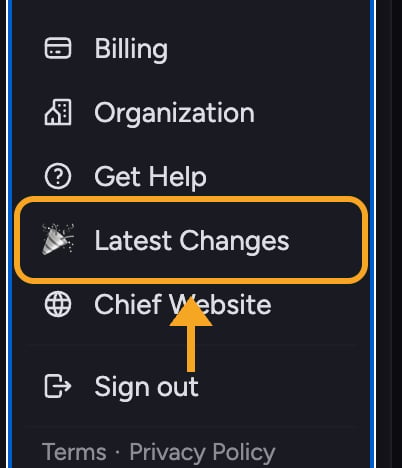 Chief changelog - opening Latest Changes from the account menu