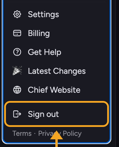 Chief account menu - the Sign out option
