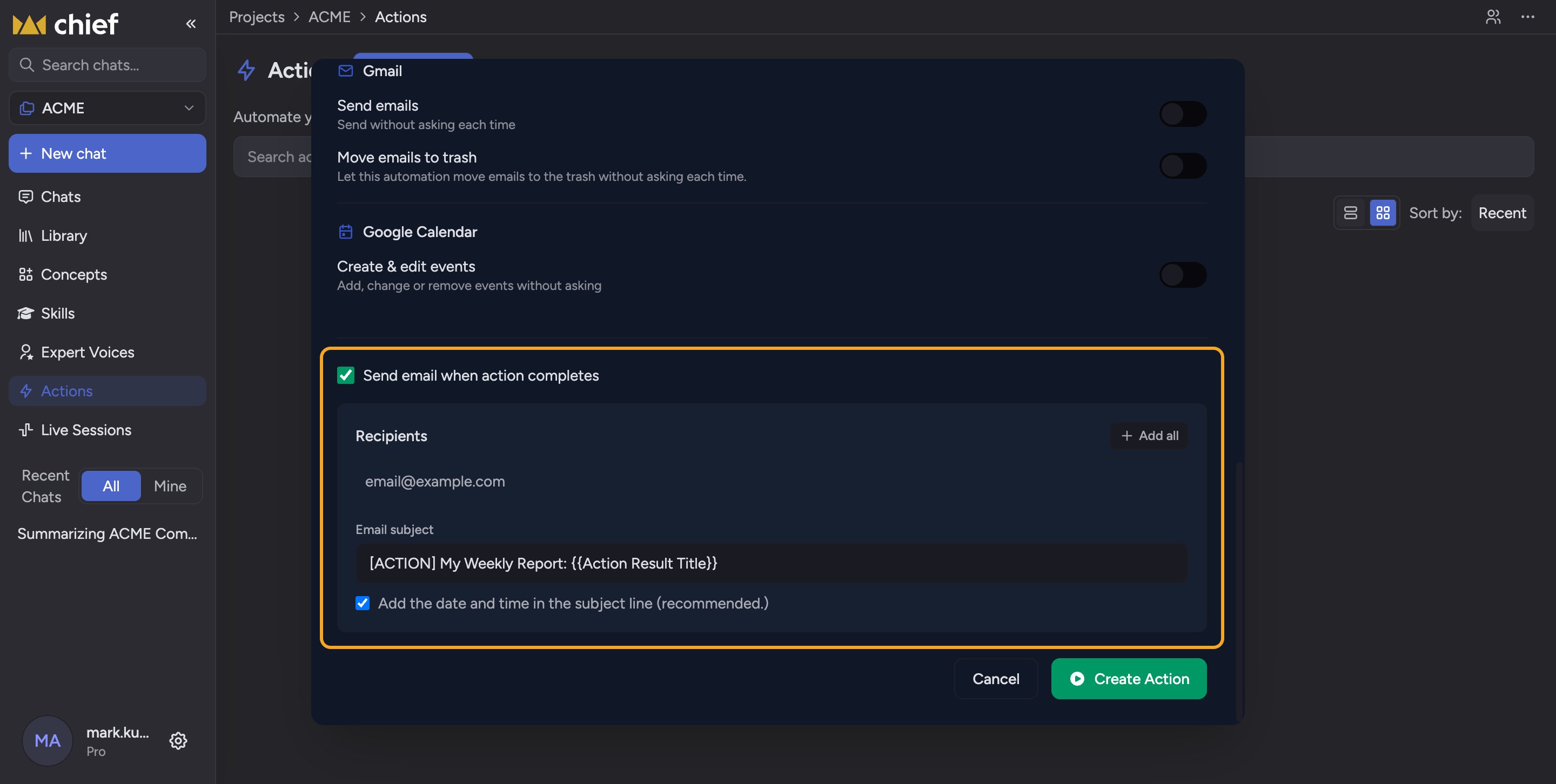 Chief: Sending results by email — Deliver every run to an inbox