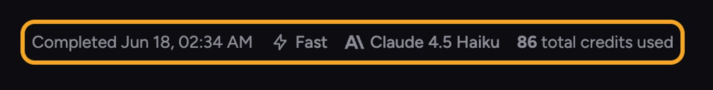 A completed response showing its mode and the total credits it used