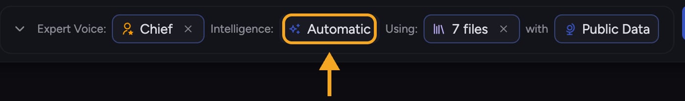 The Intelligence mode selector chip in the prompt bar, set to Automatic
