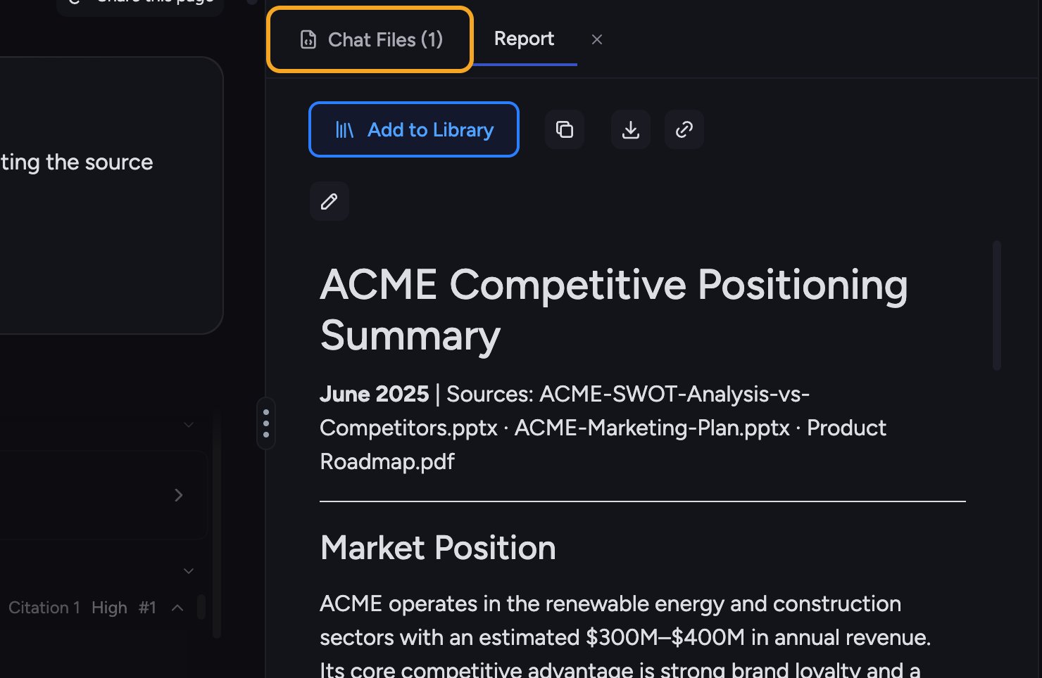 Chief artifacts - the Chat Files tab where a chats artifacts are collected