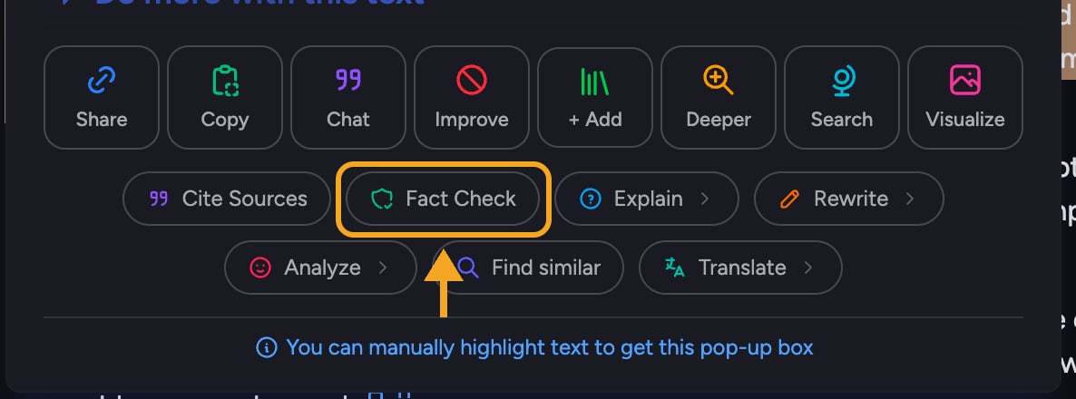 Chief: citations — Fact Check in the Do more menu