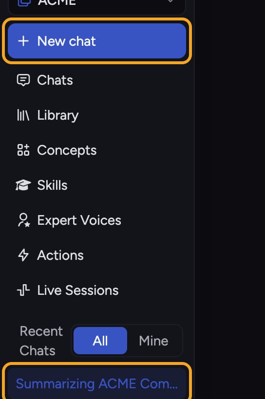 Chief: How chats stay in context — New chat and Recent Chats