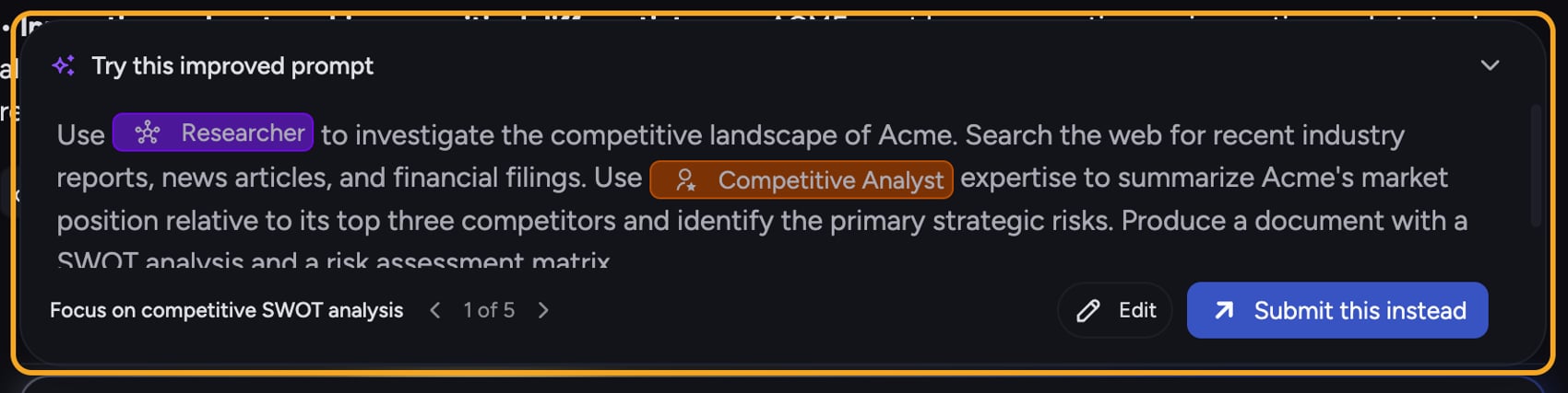 Chief: improve prompts — the Try this improved prompt card