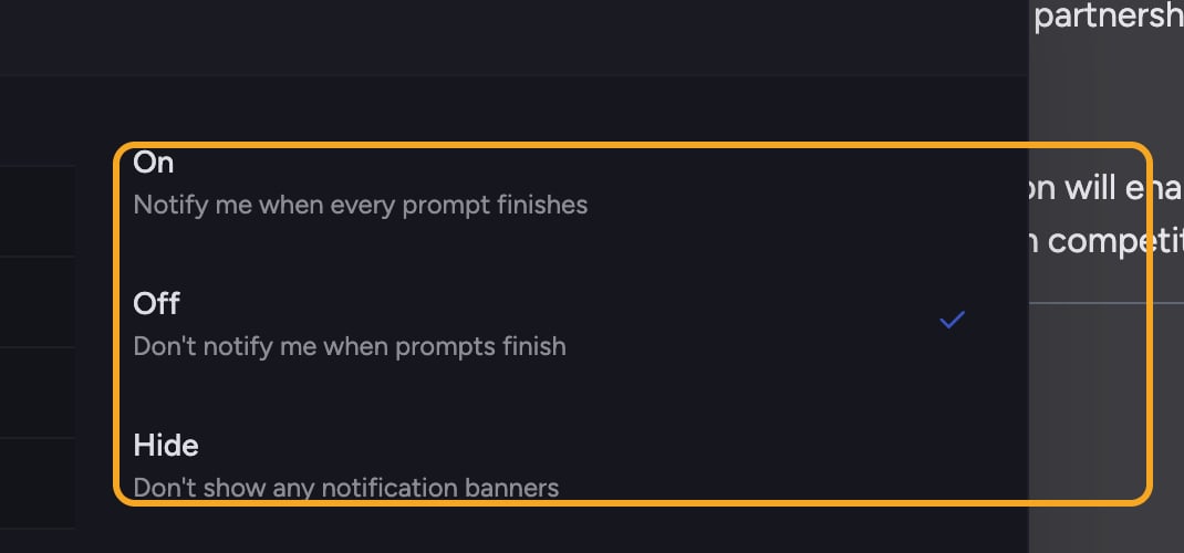 Chief notifications - the Manage notifications On Off Hide options