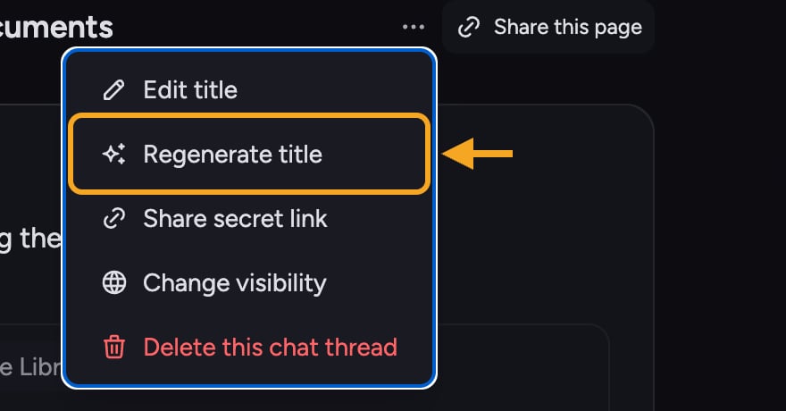 Chief: rename a chat — Regenerate title in the Chat actions menu