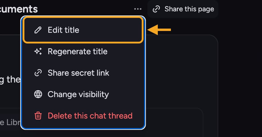 Chief: rename a chat — Edit title in the Chat actions menu