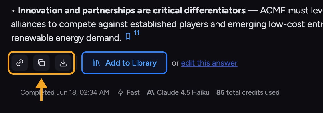 Chief: response menu — the action buttons under an answer