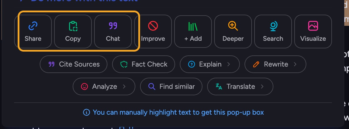 Chief: text selection menu — the everyday actions Share Copy Chat