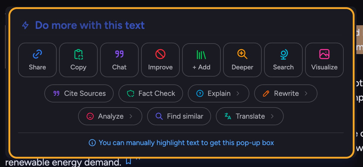 Chief: text selection menu — the Do more with this text menu