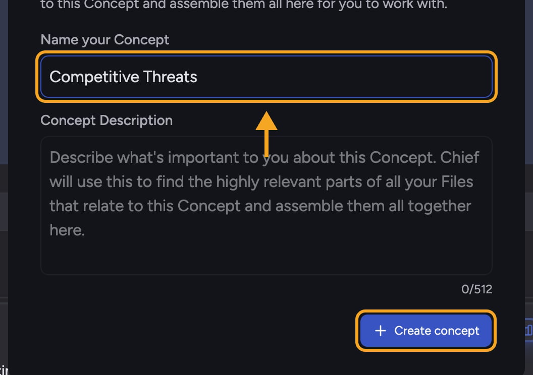 Chief: Defining a Concept — Define a Concept dialog