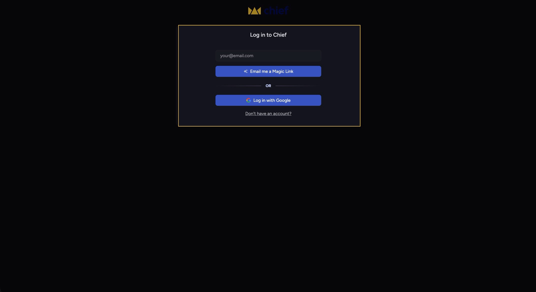Chief - the sign-in screen with Magic Link and Google options